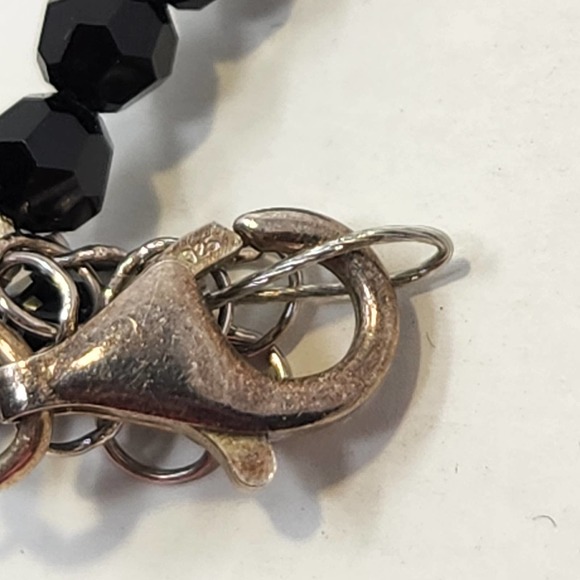 Black Faceted Glass Bead Strand Necklace Costume Jewelry Sterling 925 Clasp - Picture 4 of 6